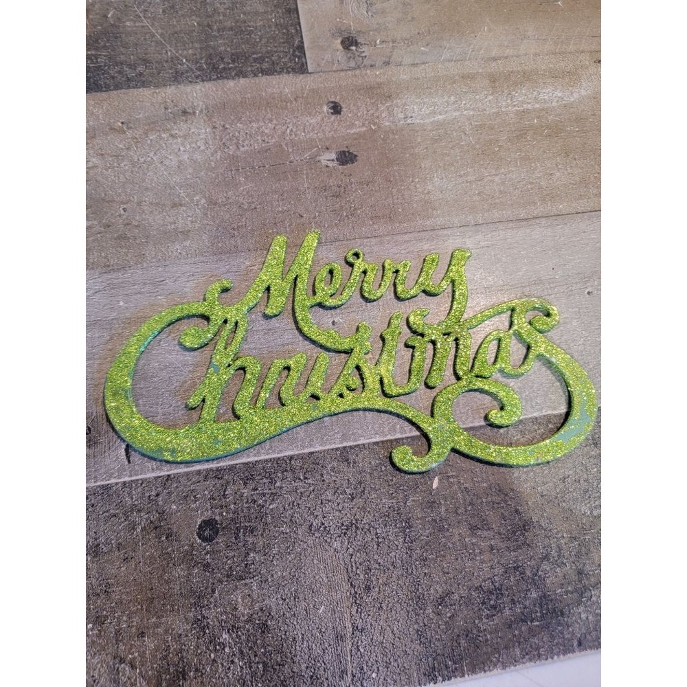 Mini Merry Xmas green glitter decor sign